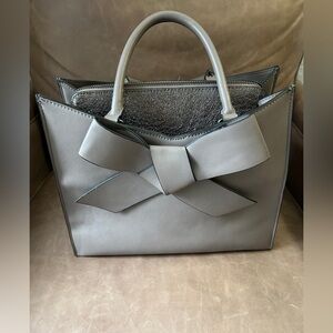 Faux Leather Bow Bag, Gray
